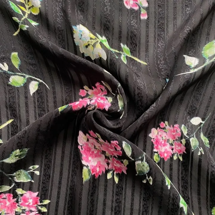 Satin tal-ħarir Jacquard Stripe Iswed