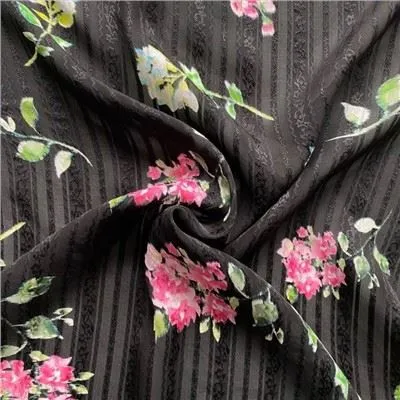 Satin tal-ħarir Jacquard Stripe Iswed