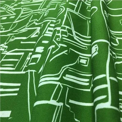 Green Line Drawing Stretch Crepe Fabrics